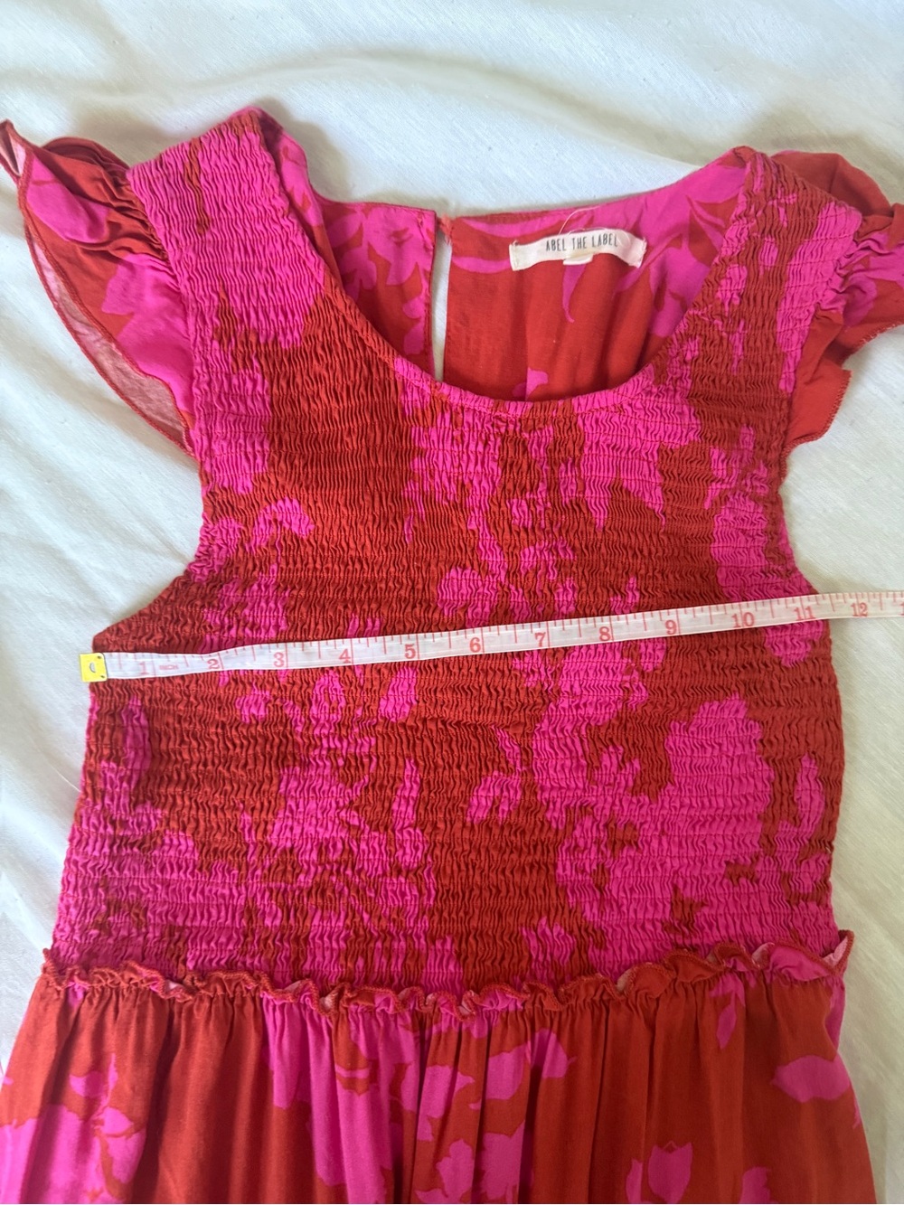 Women’s anthro floral  smocked bodice tiered Maxi Dress sleeveless pink red XS - Picture 5 of 8
